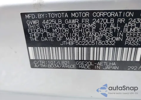 2012 Lexus Is 250 from USA, damaged, VIN JTHBF5C22C5180332